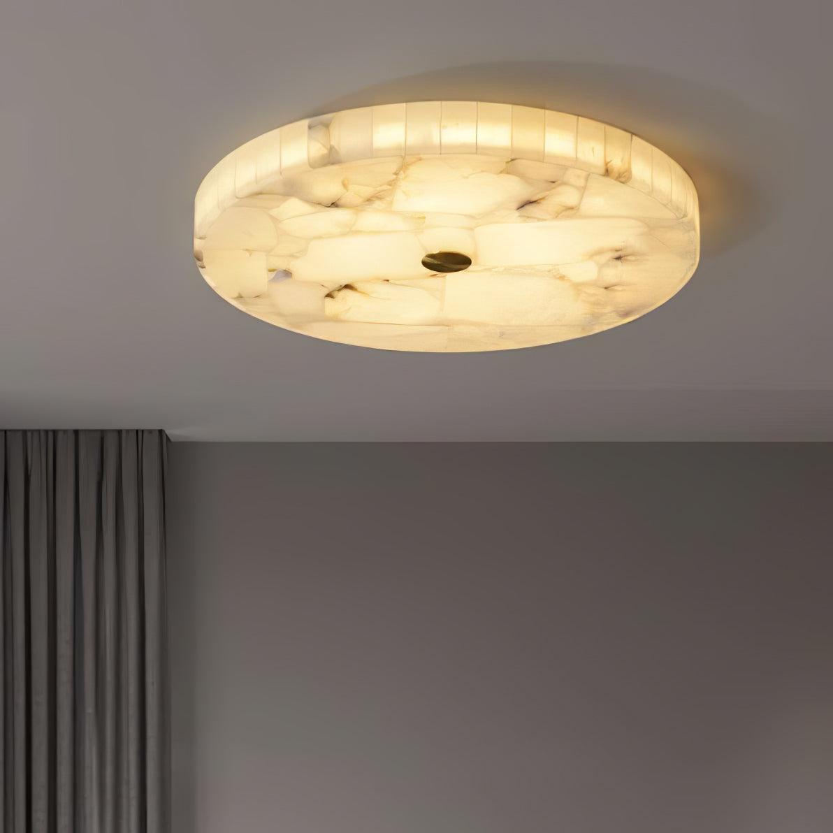 Alabaster Flush Mount Light, Round Mosaic Stone LED Lamp