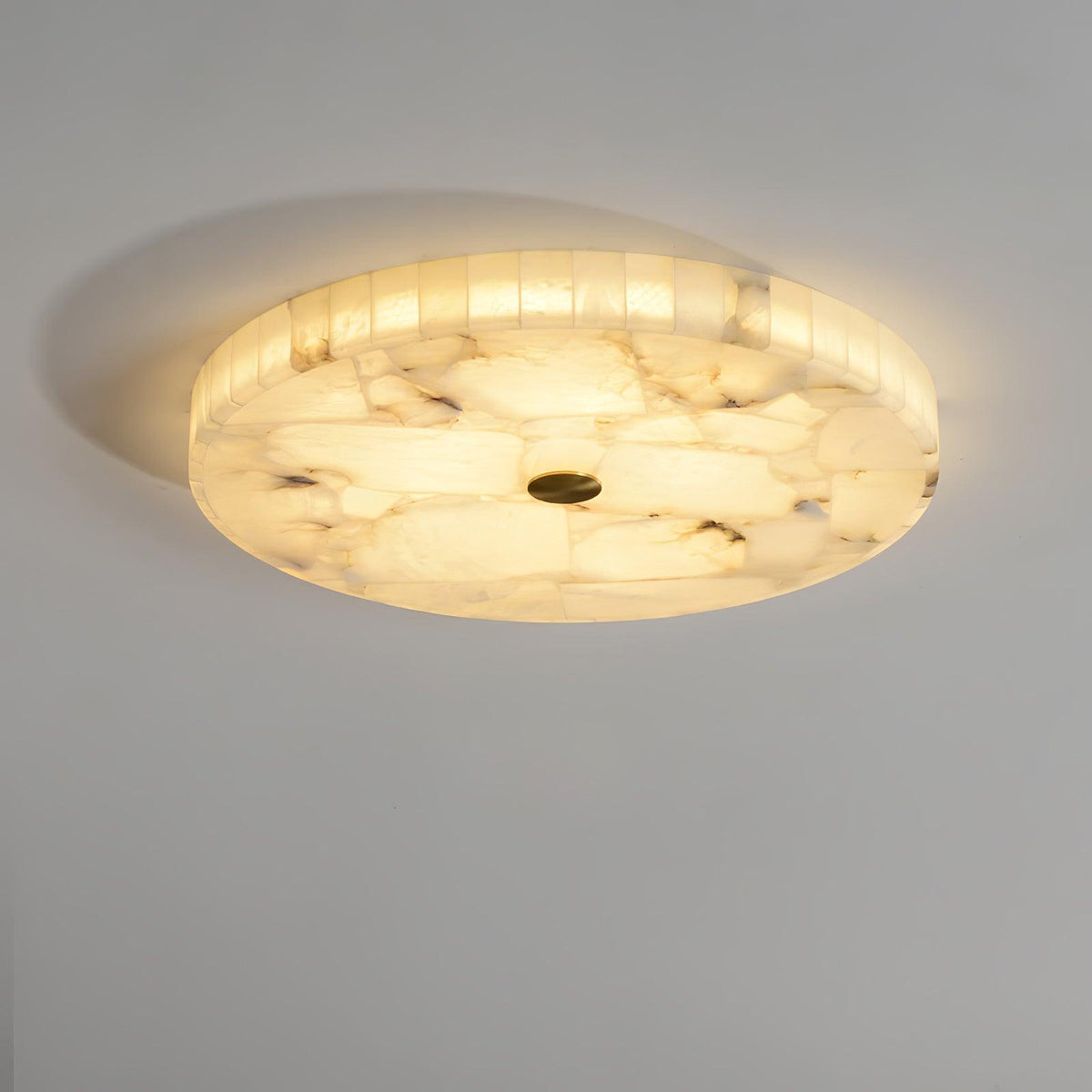 Alabaster Flush Mount Light, Round Mosaic Stone LED Lamp