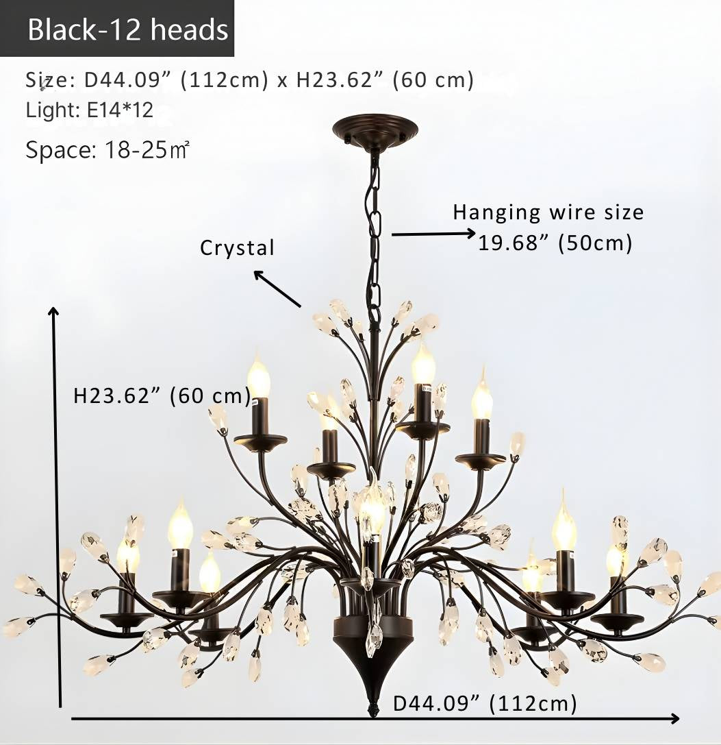 Rustic Wrought Iron Chandelier, 12-Light Black Branch