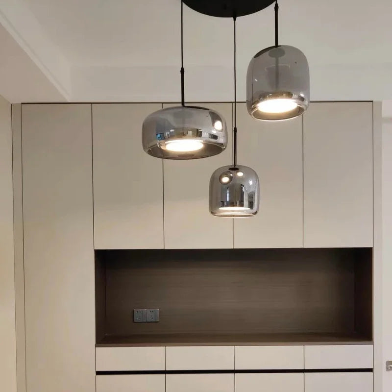 Amber Glass Pendant Light, Kitchen Island Mini Pendant Set