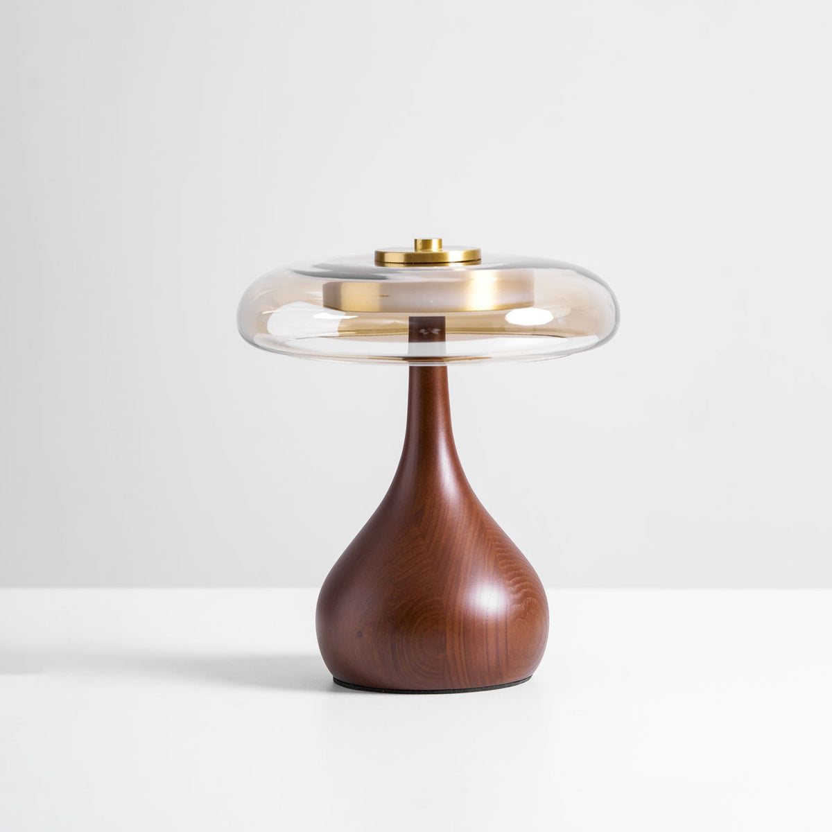 Amber Glass Table Lamp, Curved Walnut Base Bedside Lamp