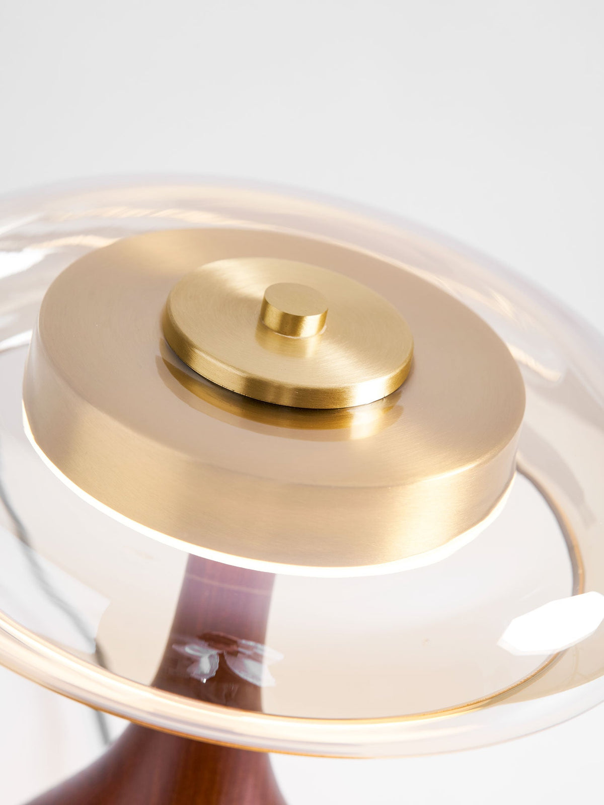 Amber Glass Table Lamp, Curved Walnut Base Bedside Lamp