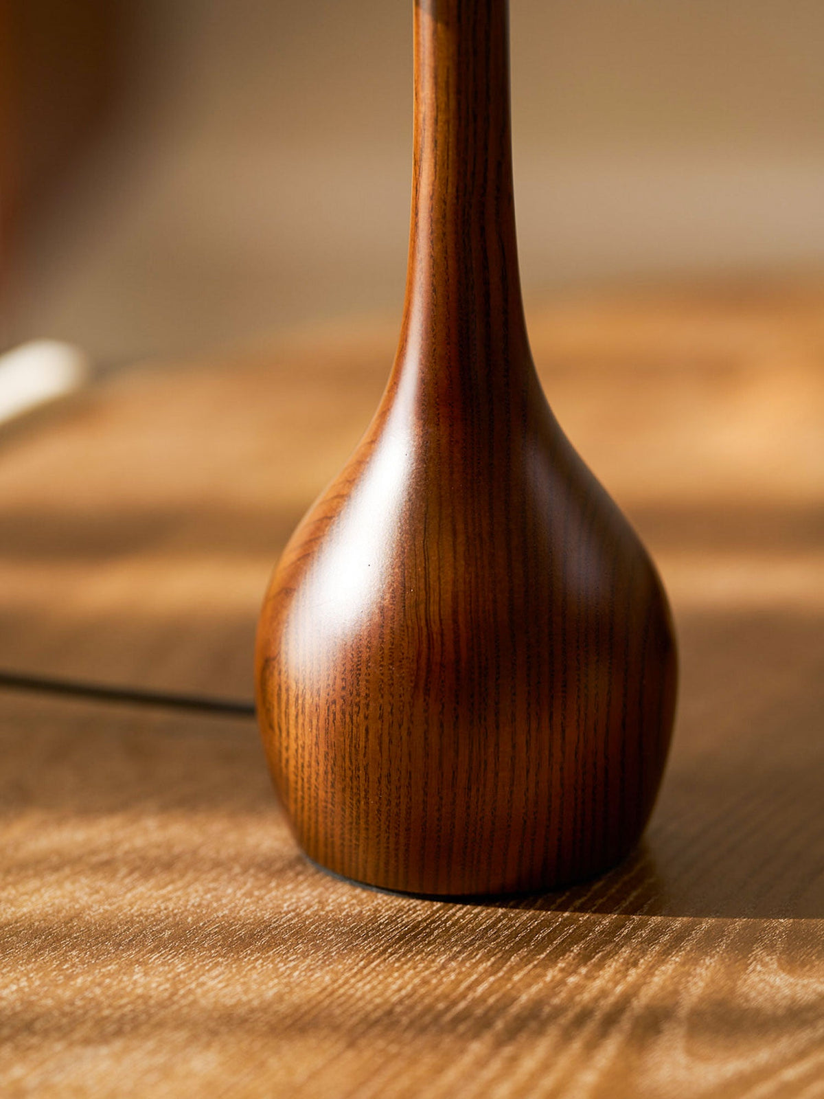 Amber Glass Table Lamp, Curved Walnut Base Bedside Lamp