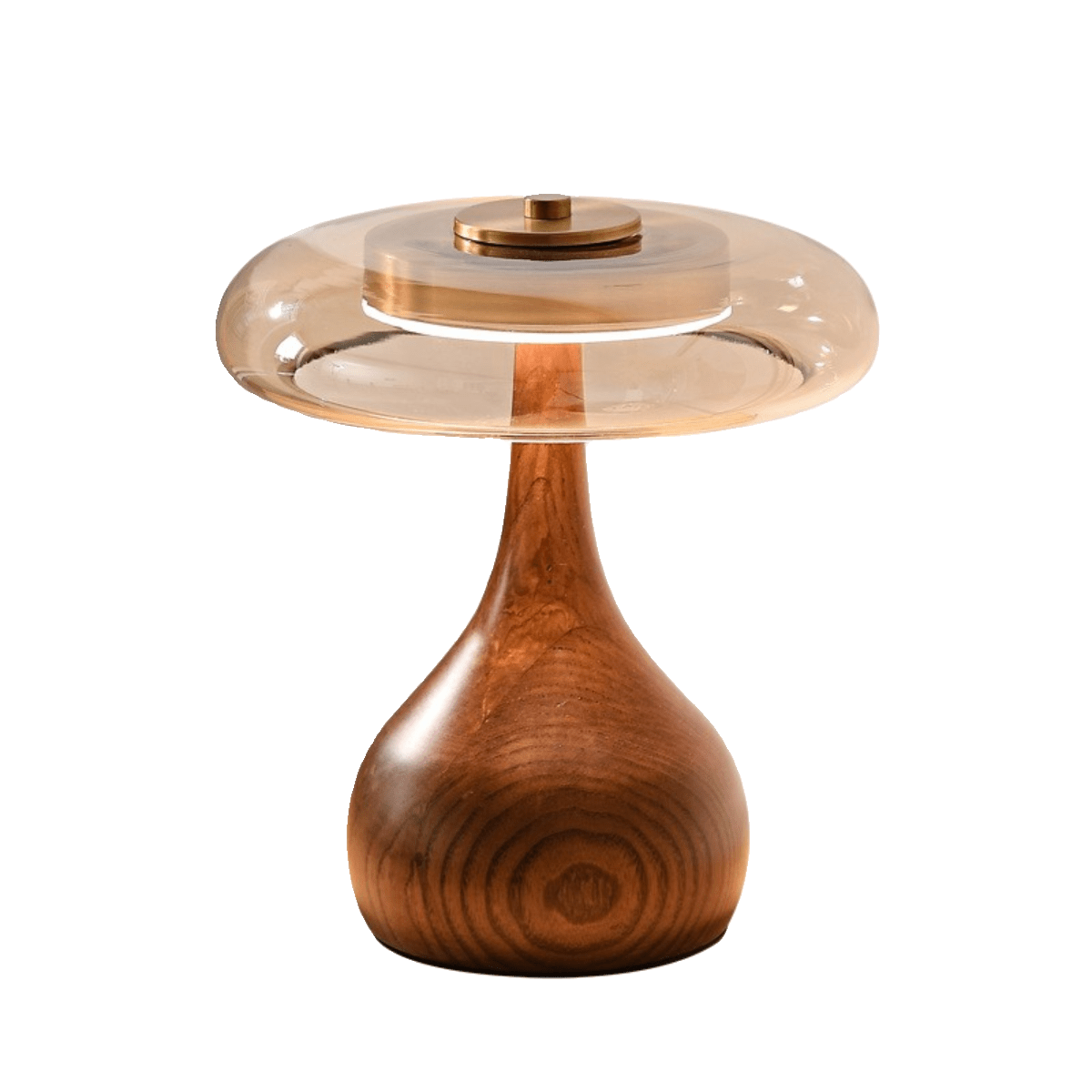 Amber Glass Table Lamp, Curved Walnut Base Bedside Lamp
