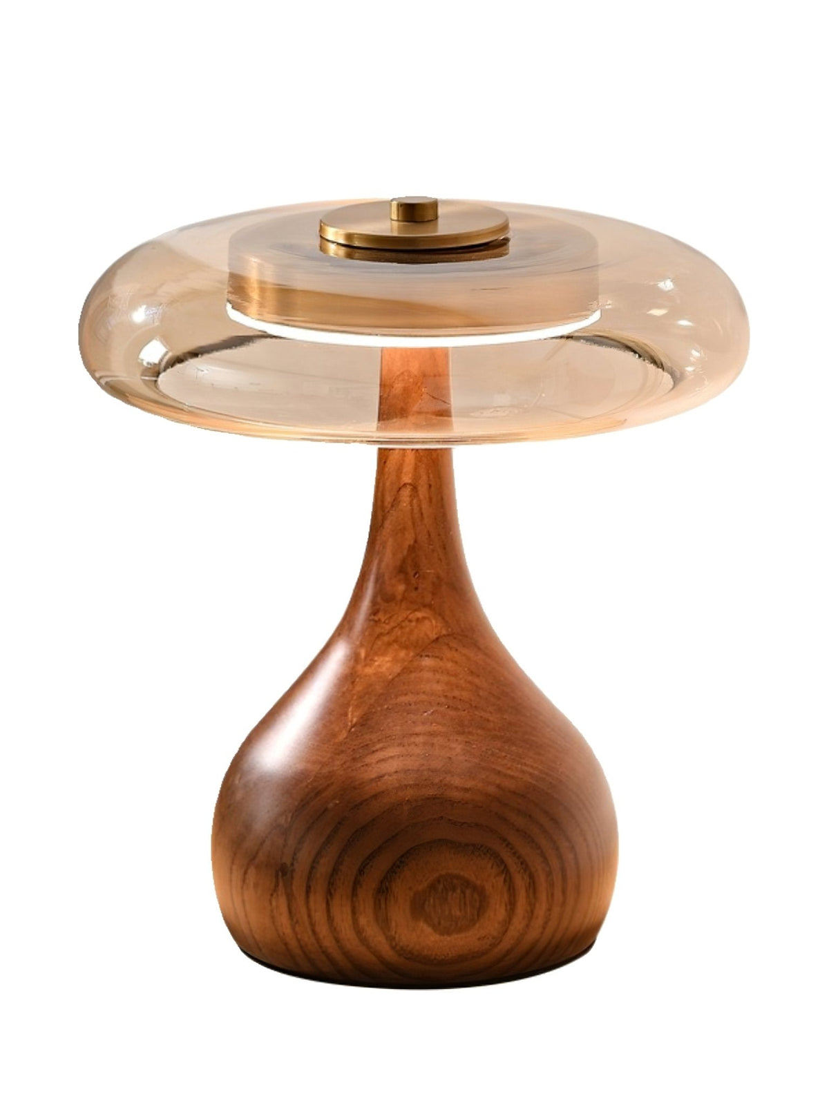 Amber Glass Table Lamp, Curved Walnut Base Bedside Lamp