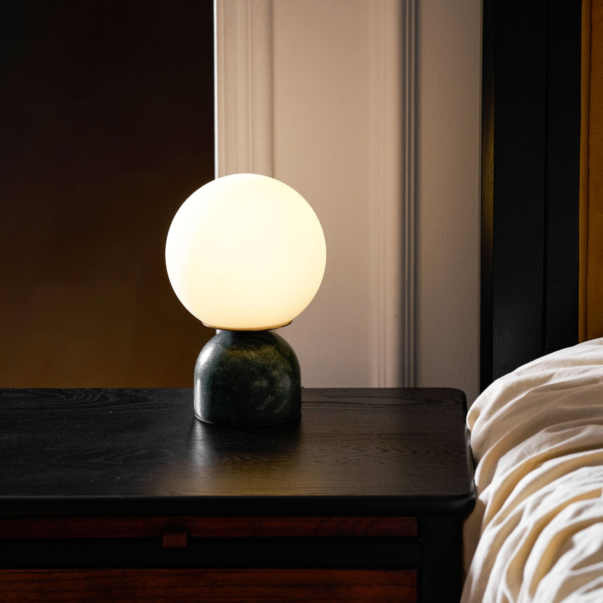 Marble Table Lamp, White Glass Globe Bedside Lamp