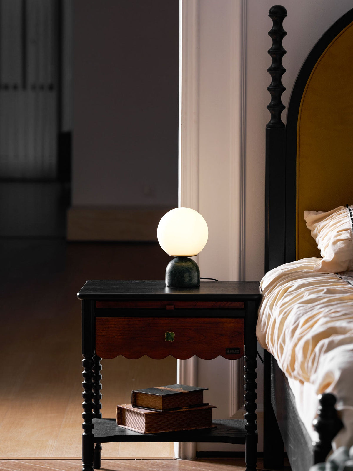 Marble Table Lamp, White Glass Globe Bedside Lamp