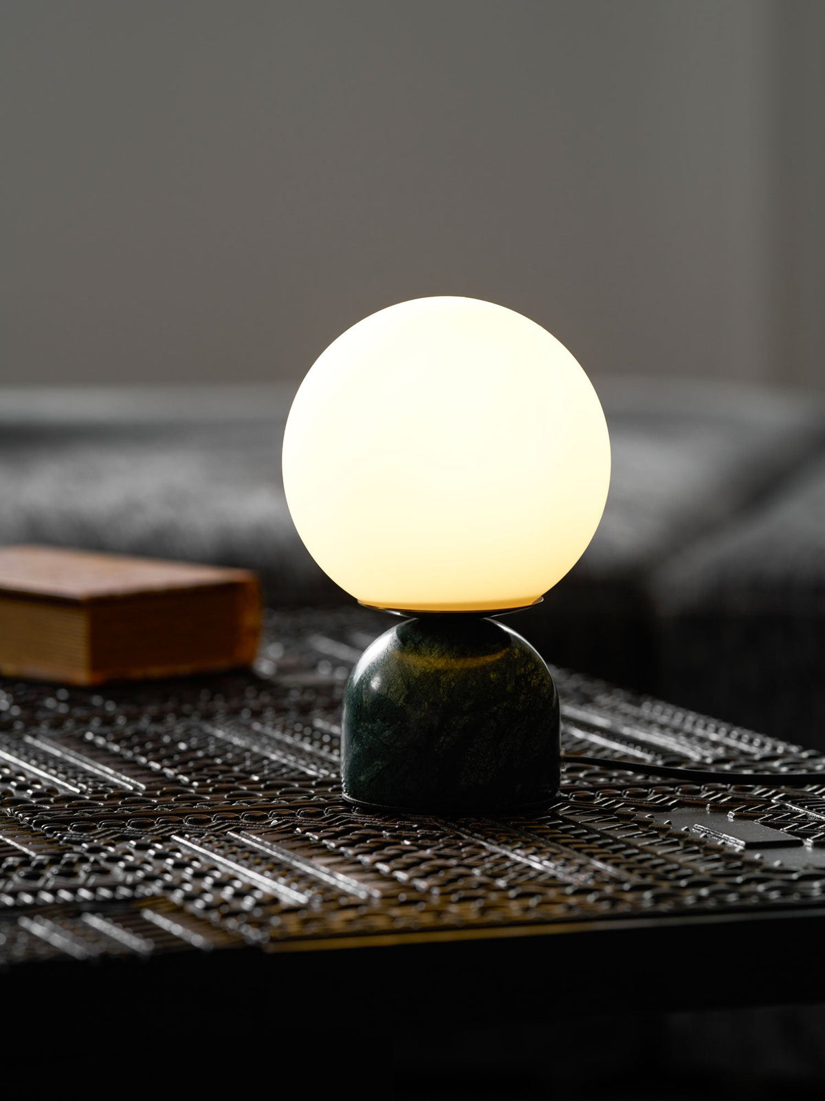 Marble Table Lamp, White Glass Globe Bedside Lamp
