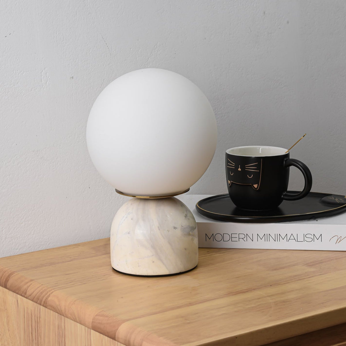 Marble Table Lamp, White Glass Globe Bedside Lamp