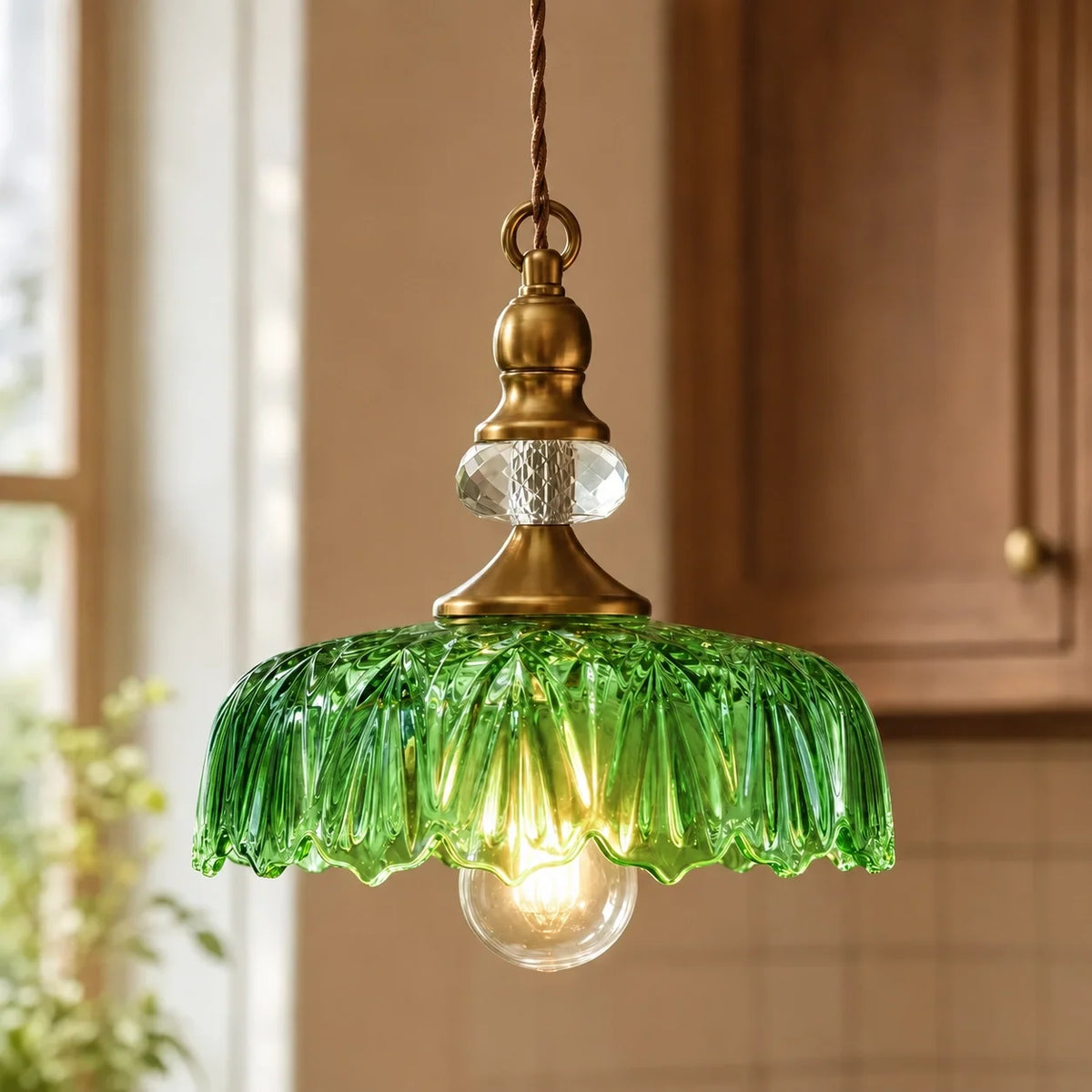 Vintage Glass Pendant Light, Floral Pattern Lantern Shade