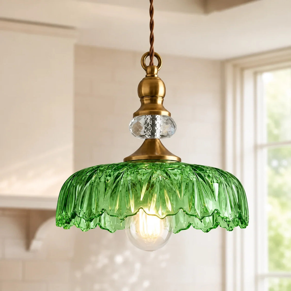 Vintage Glass Pendant Light, Floral Pattern Lantern Shade