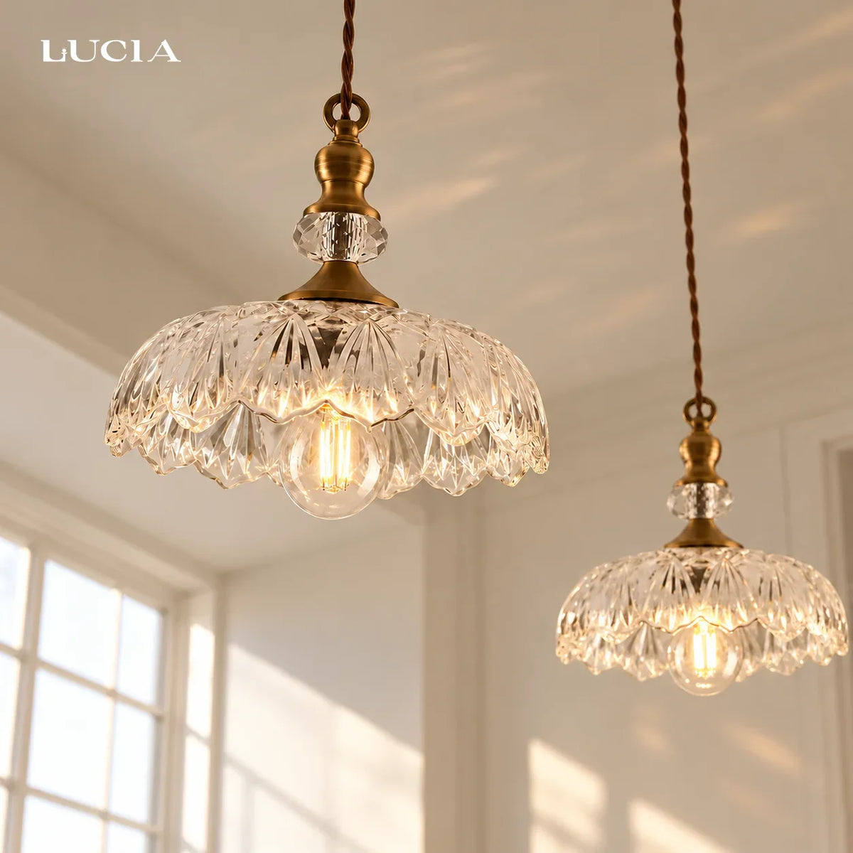 Vintage Glass Pendant Light, Floral Pattern Lantern Shade
