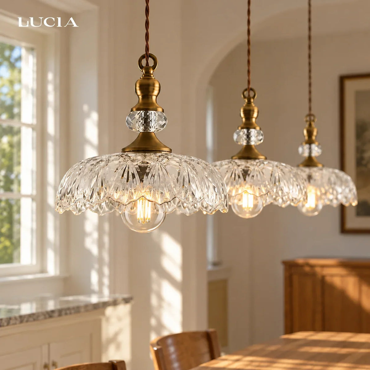 Vintage Glass Pendant Light, Floral Pattern Lantern Shade