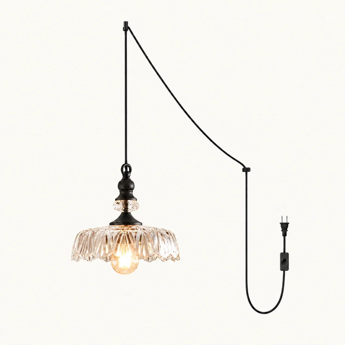 Vintage Glass Pendant Light, Floral Pattern Lantern Shade
