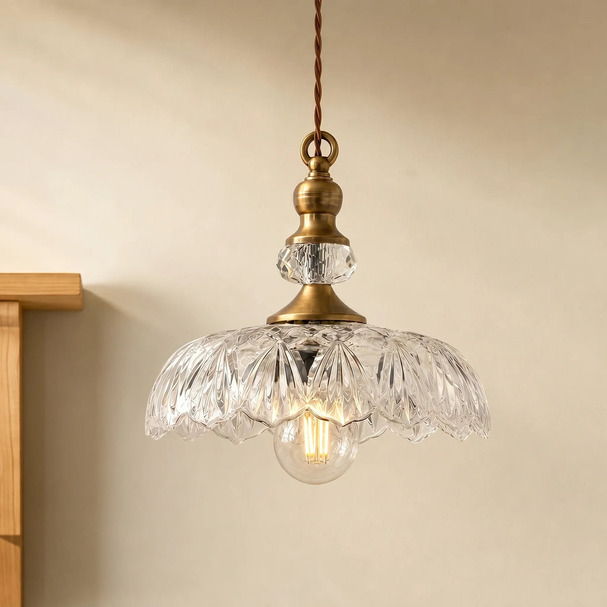 Vintage Glass Pendant Light, Floral Pattern Lantern Shade