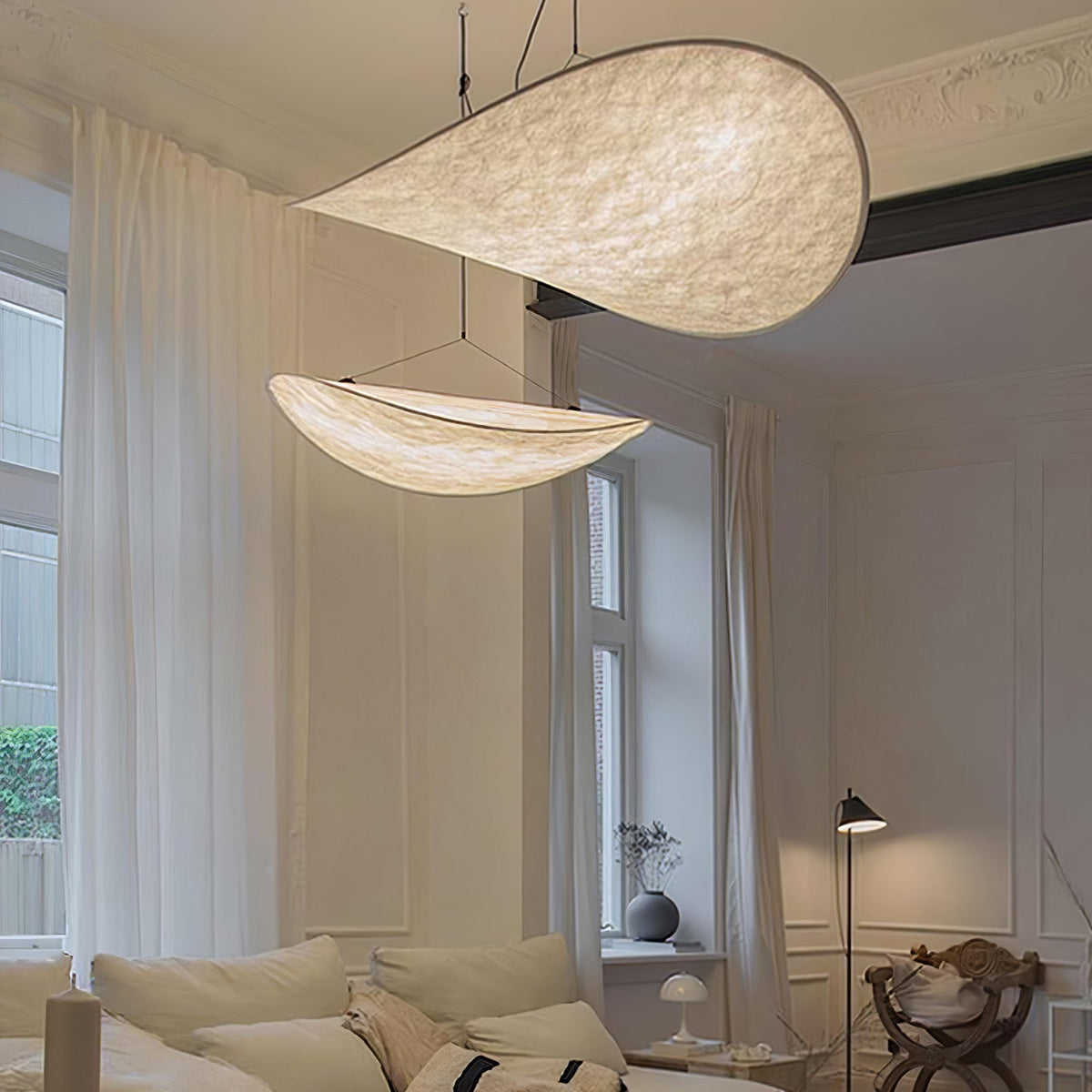 Disc Pendant Light, Floating Synthetic Paper Dining Lamp