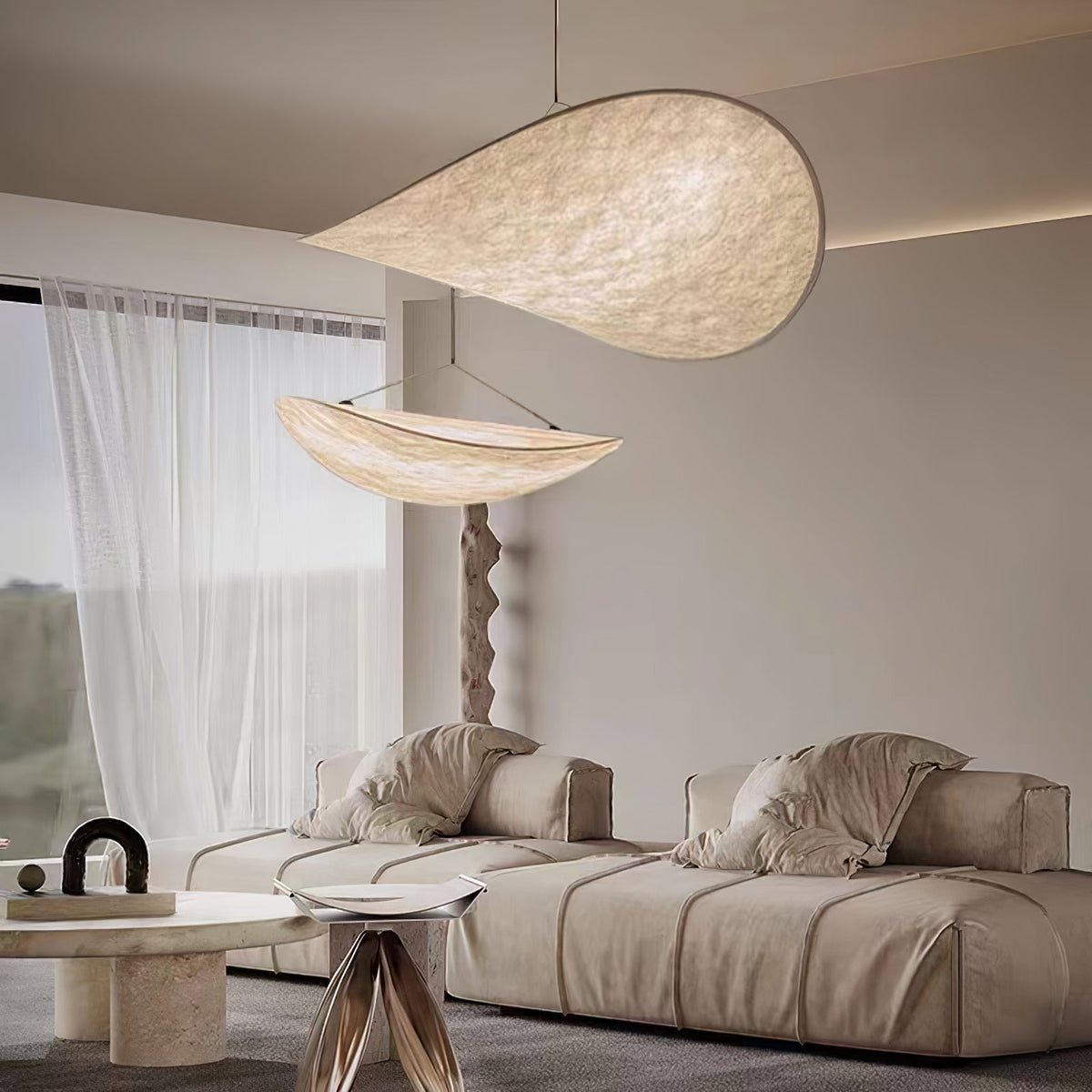 Disc Pendant Light, Floating Synthetic Paper Dining Lamp