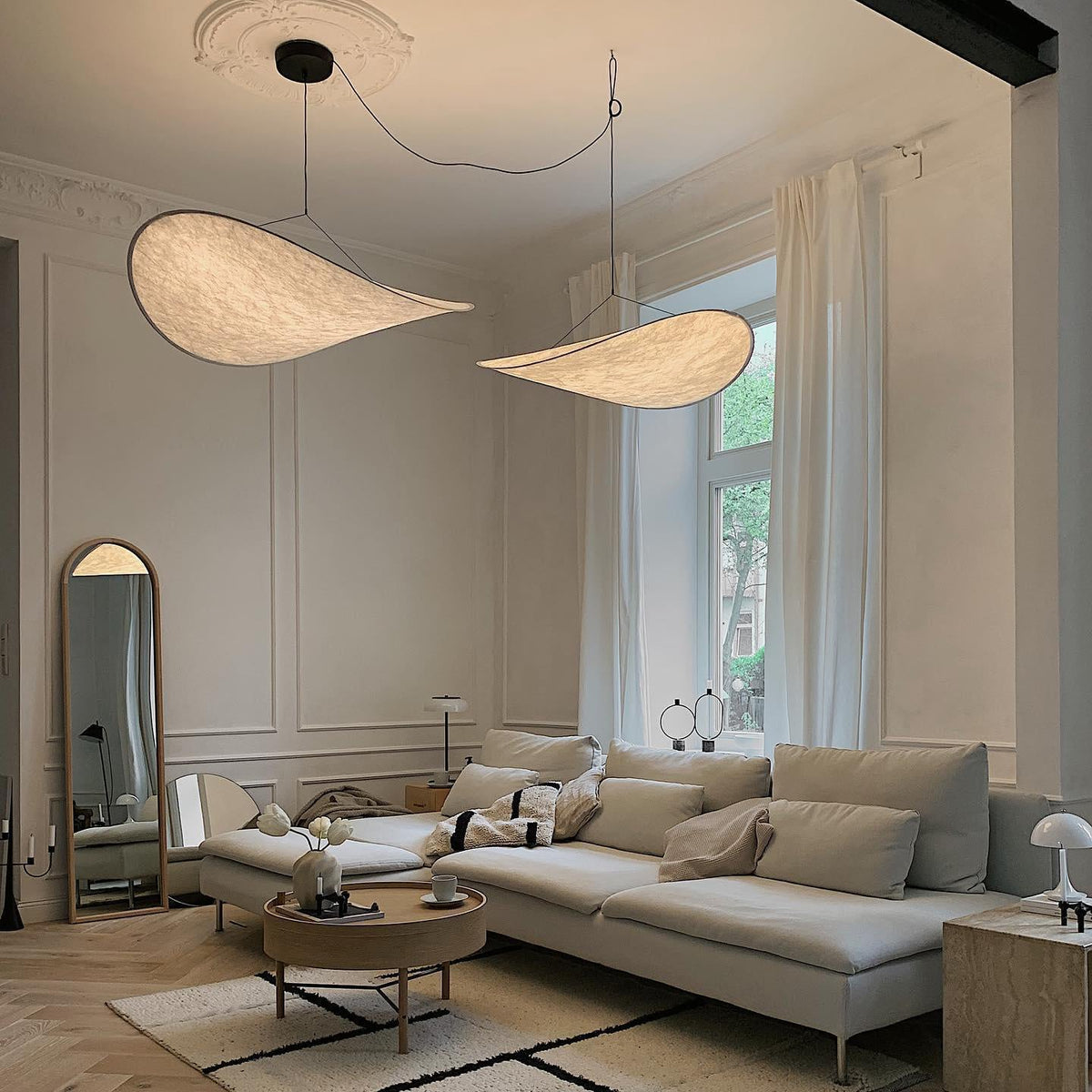 Disc Pendant Light, Floating Synthetic Paper Dining Lamp
