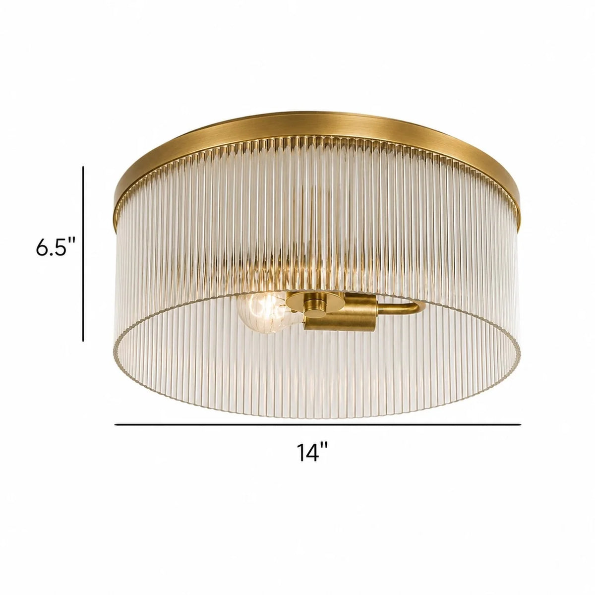 Ribbed Glass Flush Mount Light, Farmhouse 2-Light, 14 in