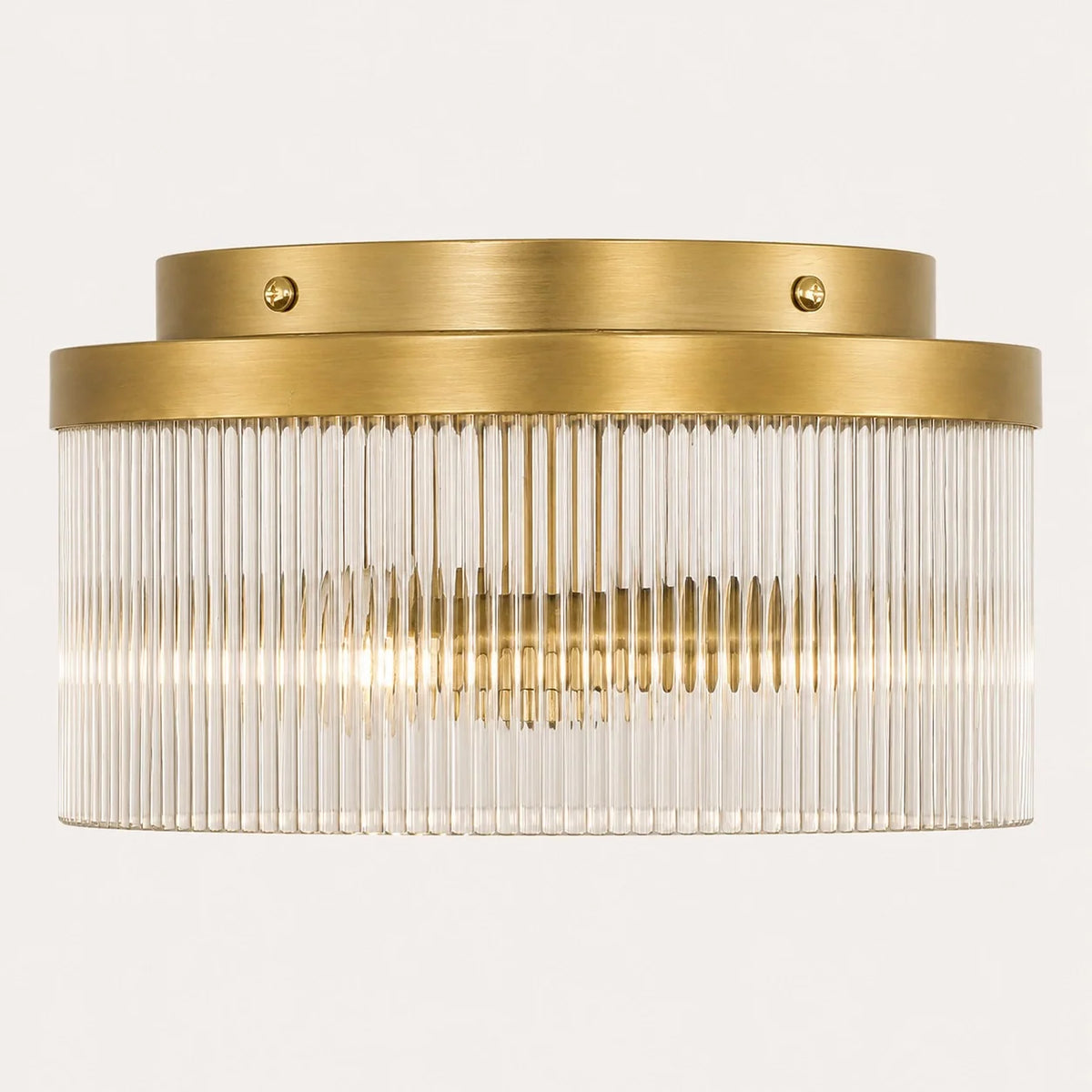 Ribbed Glass Flush Mount Light, Farmhouse 2-Light, 14 in