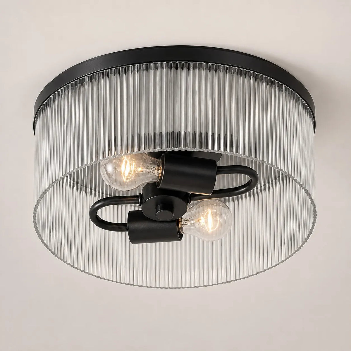 Ribbed Glass Flush Mount Light, Farmhouse 2-Light, 14 in