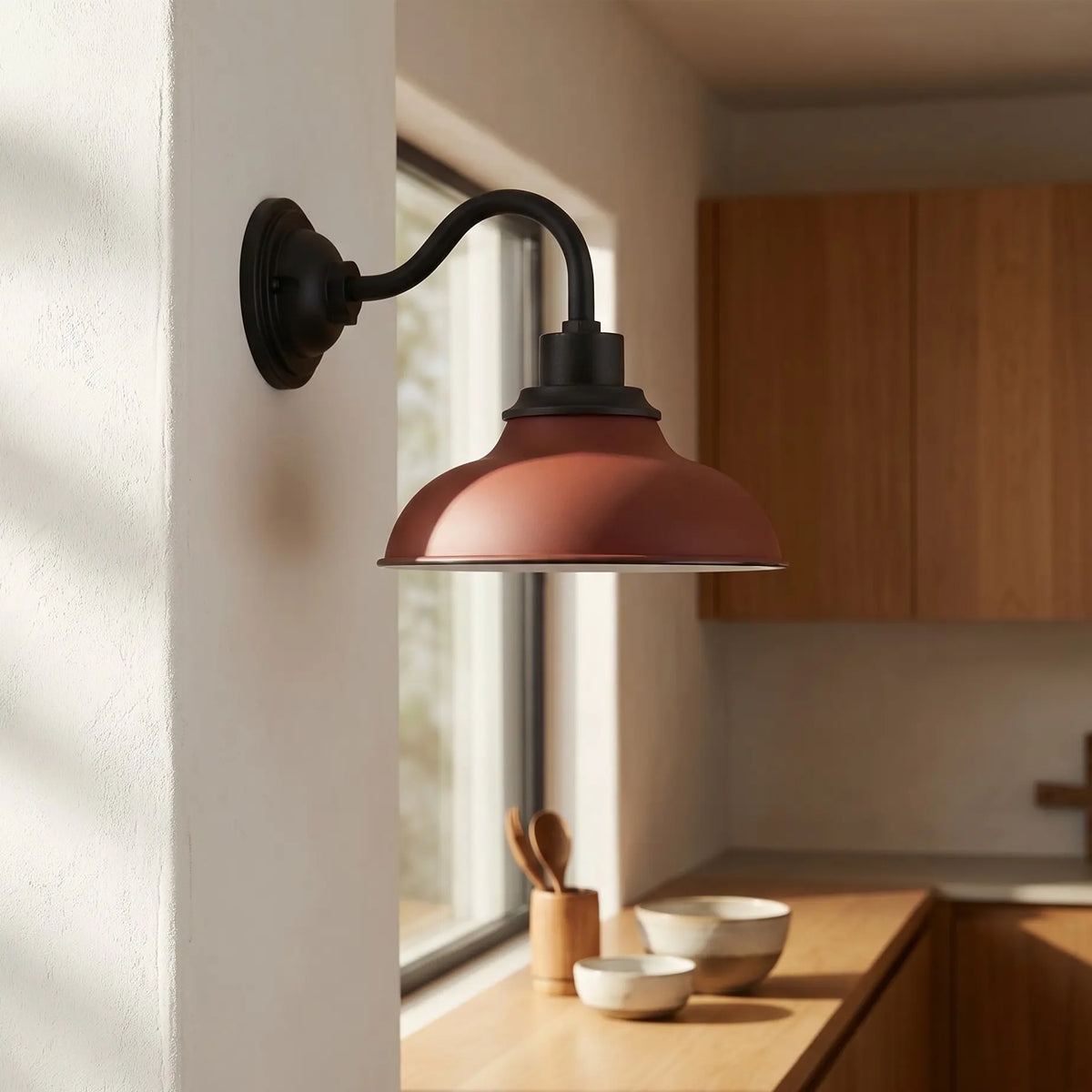 Outdoor Barn Light, 12 in Gooseneck Dome Metal Wall Sconce