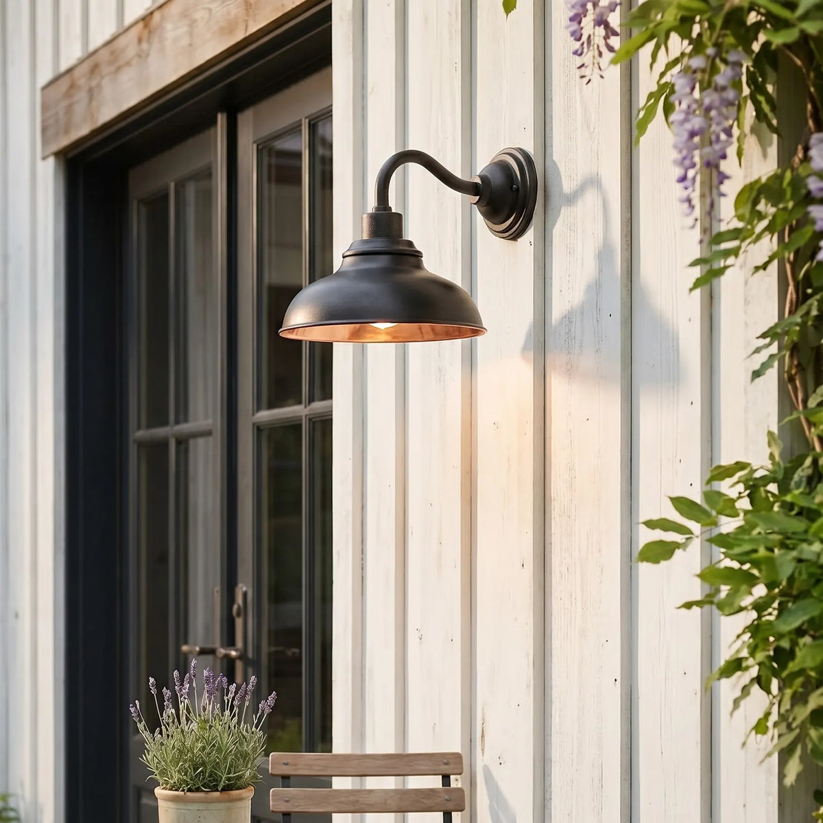 Outdoor Barn Light, 12 in Gooseneck Dome Metal Wall Sconce