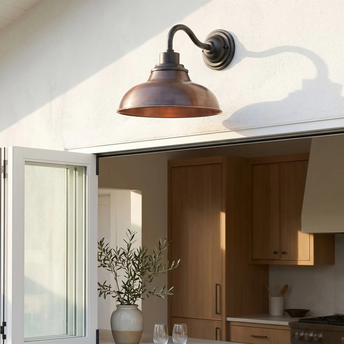 Outdoor Barn Light, 12 in Gooseneck Dome Metal Wall Sconce
