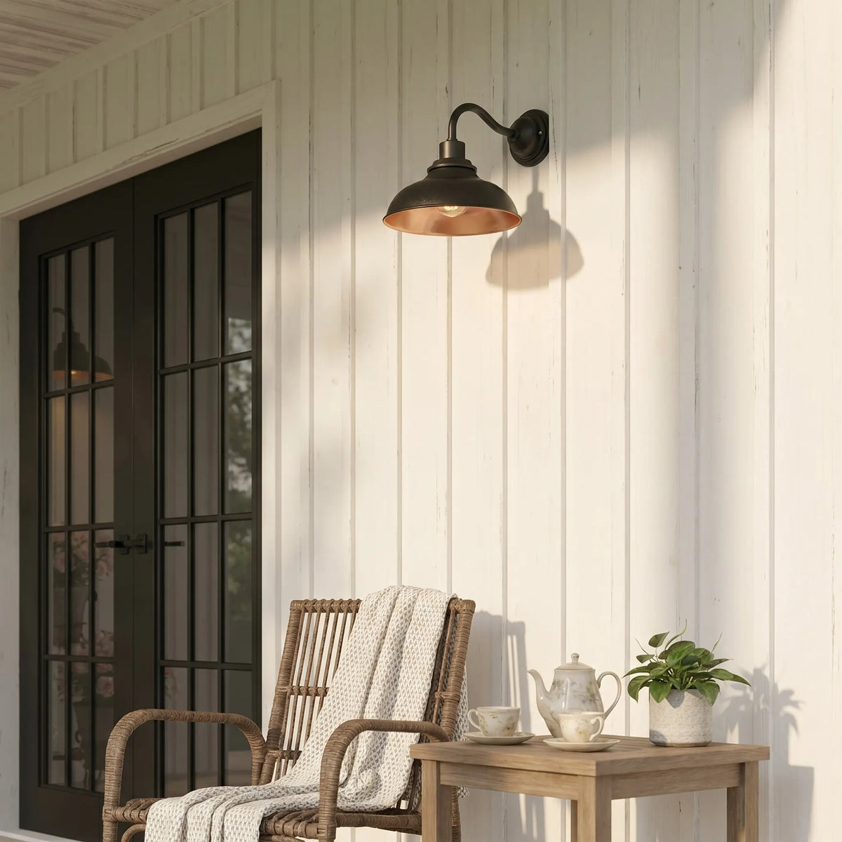 Outdoor Barn Light, 12 in Gooseneck Dome Metal Wall Sconce