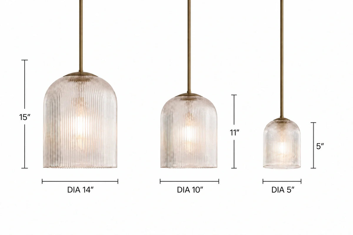 Ribbed Glass Pendant Light, Farmhouse Fluted Hanging Lamp