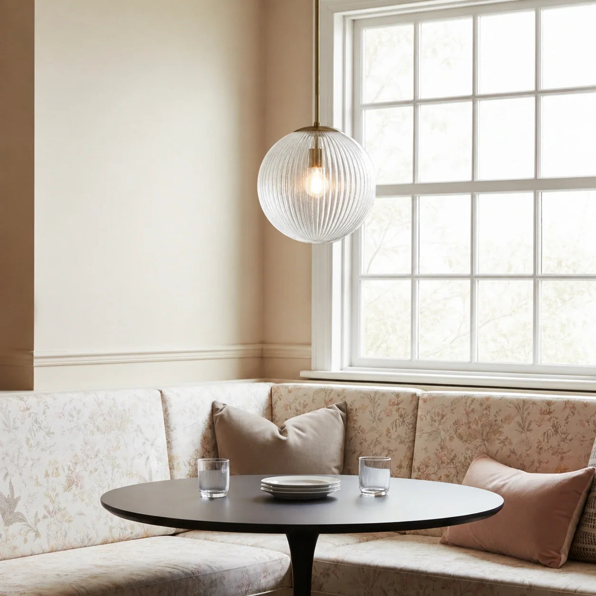 Ribbed Glass Pendant Light, Farmhouse Fluted Hanging Lamp