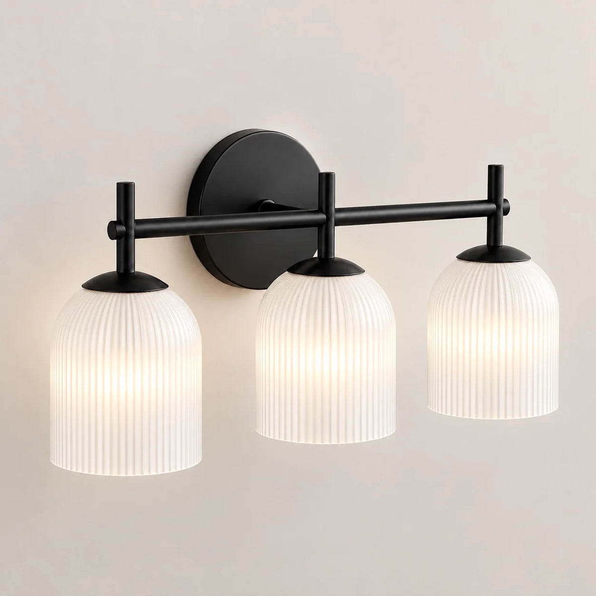 Ribbed Glass Wall Sconce, 1 to 3 Light Bathroom Wall Lamp