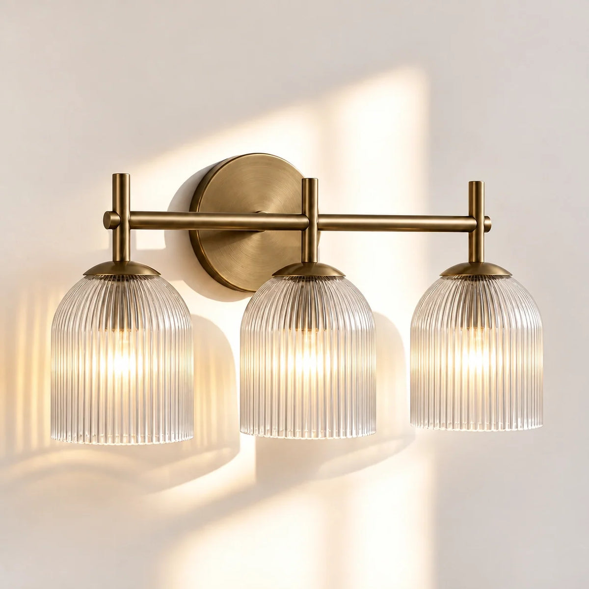 Ribbed Glass Wall Sconce, 1 to 3 Light Bathroom Wall Lamp