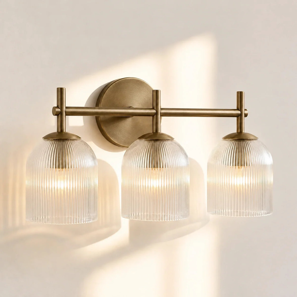 Ribbed Glass Wall Sconce, 1 to 3 Light Bathroom Wall Lamp