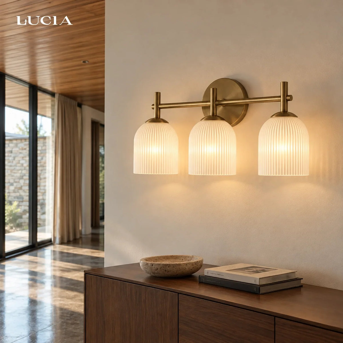 Ribbed Glass Wall Sconce, 1 to 3 Light Bathroom Wall Lamp