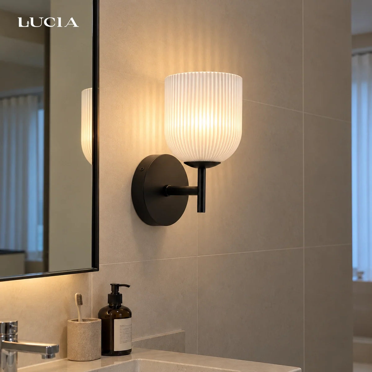 Ribbed Glass Wall Sconce, 1 to 3 Light Bathroom Wall Lamp