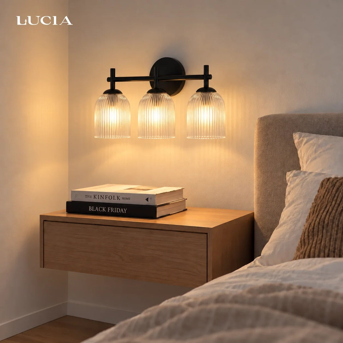 Ribbed Glass Wall Sconce, 1 to 3 Light Bathroom Wall Lamp