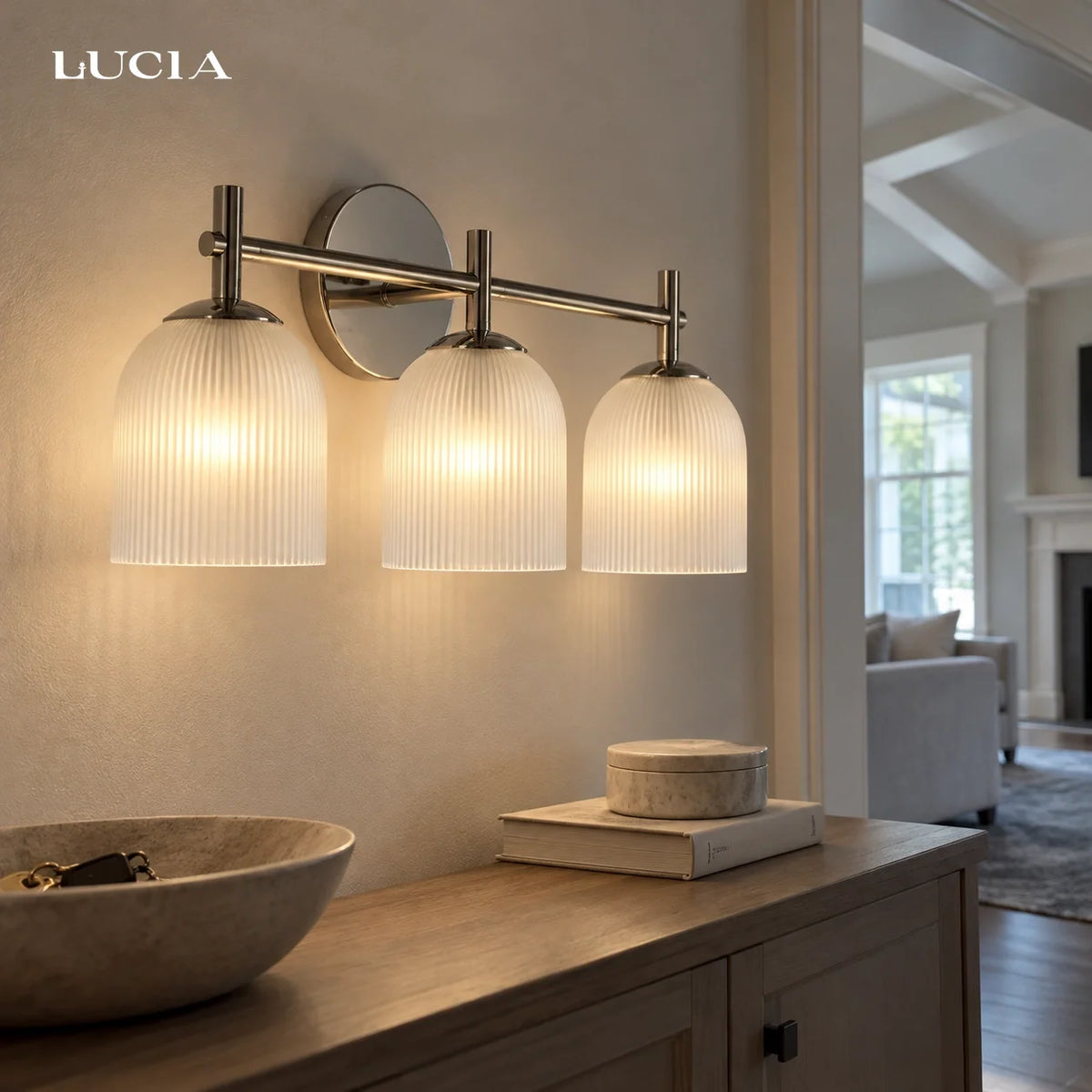 Ribbed Glass Wall Sconce, 1 to 3 Light Bathroom Wall Lamp