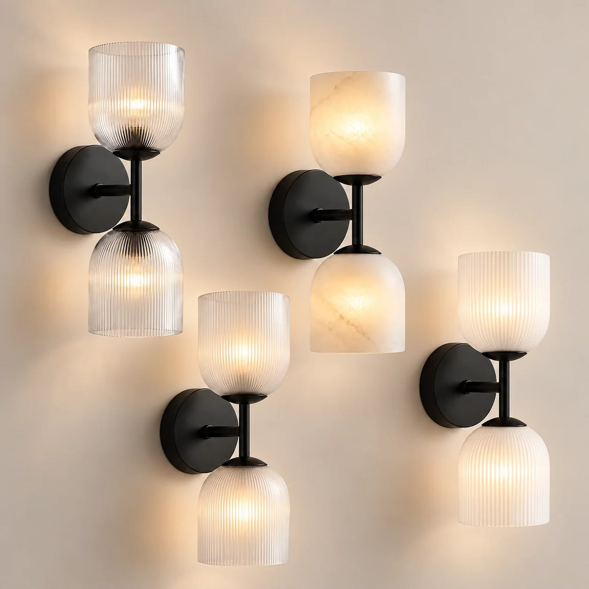 Ribbed Glass Wall Sconce, 1 to 3 Light Bathroom Wall Lamp