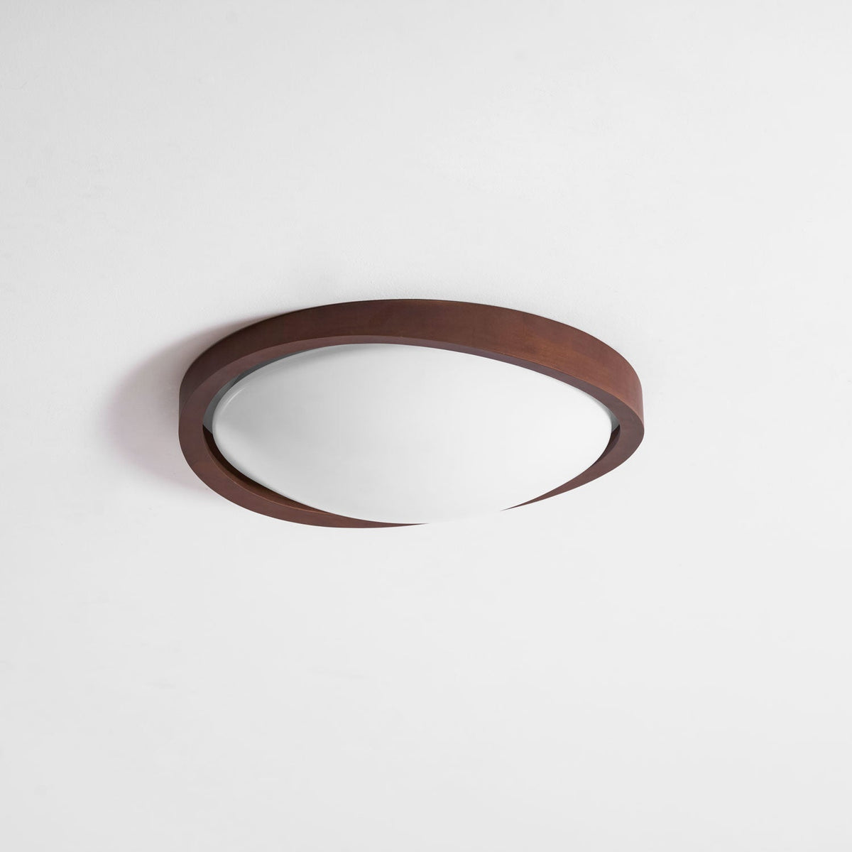Walnut Flush Mount Ceiling Light, Curved Edge LED Lamp