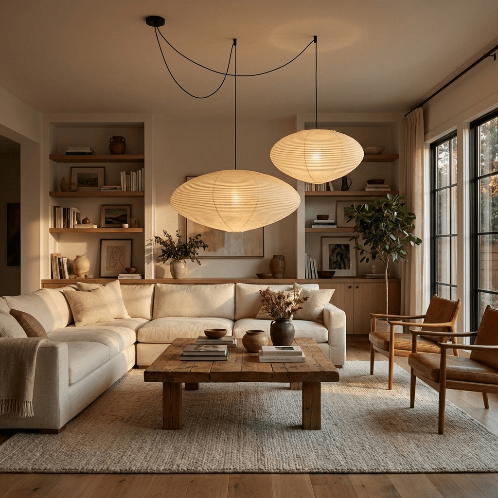 Washi Paper Lantern Pendant Light, Japandi Ceiling Lamp