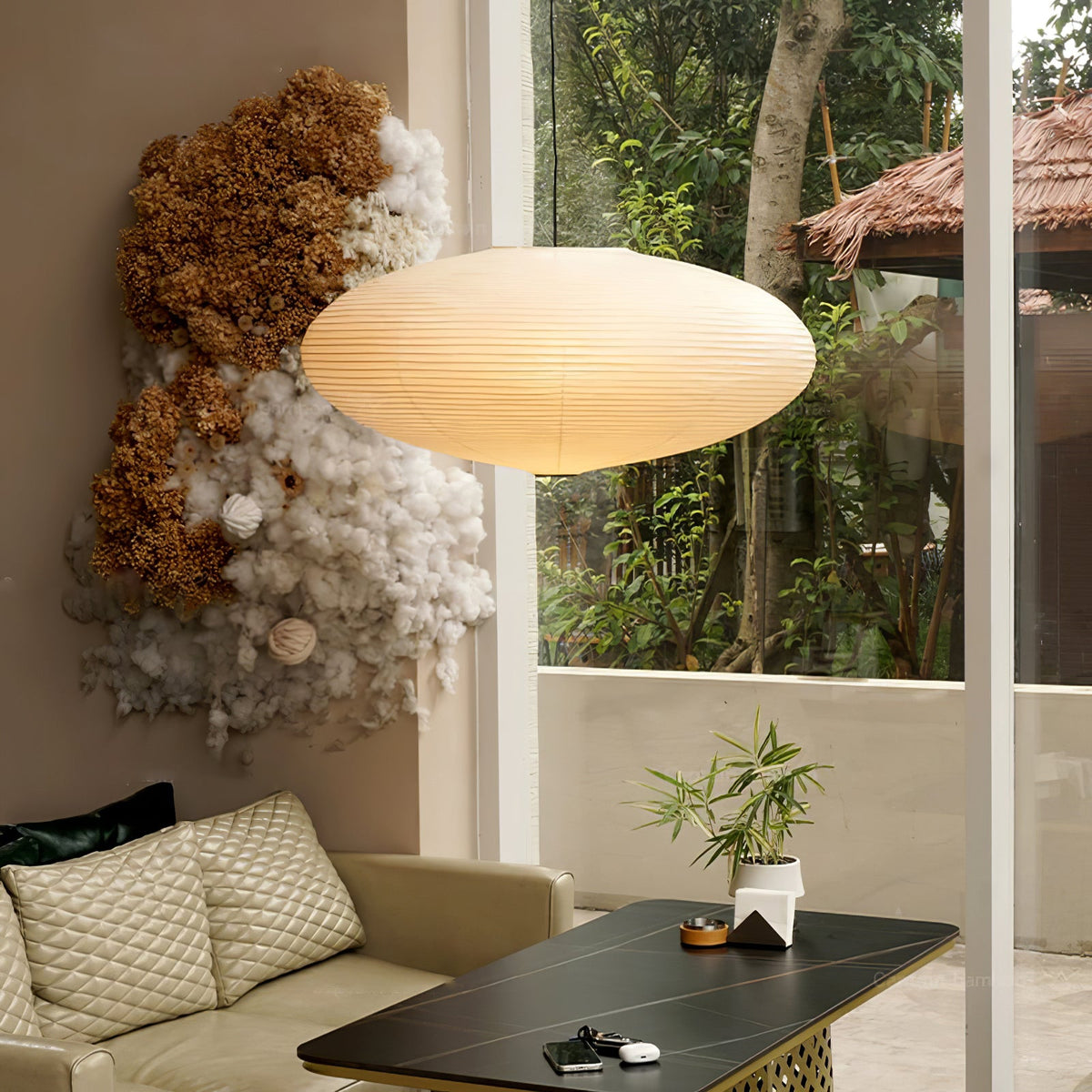 Washi Paper Lantern Pendant Light, Japandi Ceiling Lamp