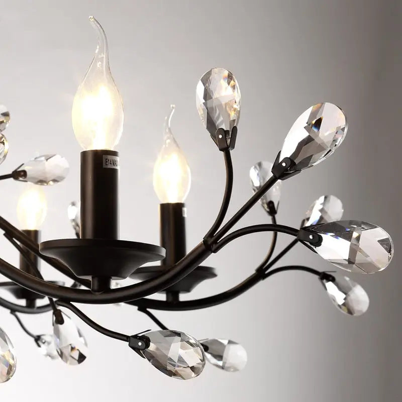 Rustic Wrought Iron Chandelier, 12-Light Black Branch