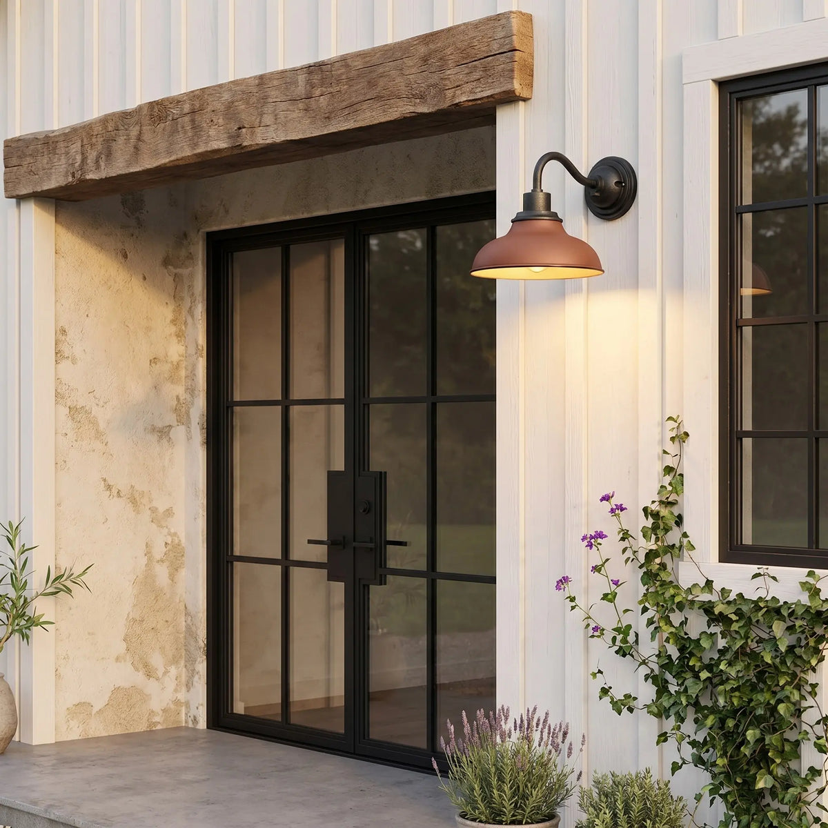 Outdoor Barn Light, 12 in Gooseneck Dome Metal Wall Sconce