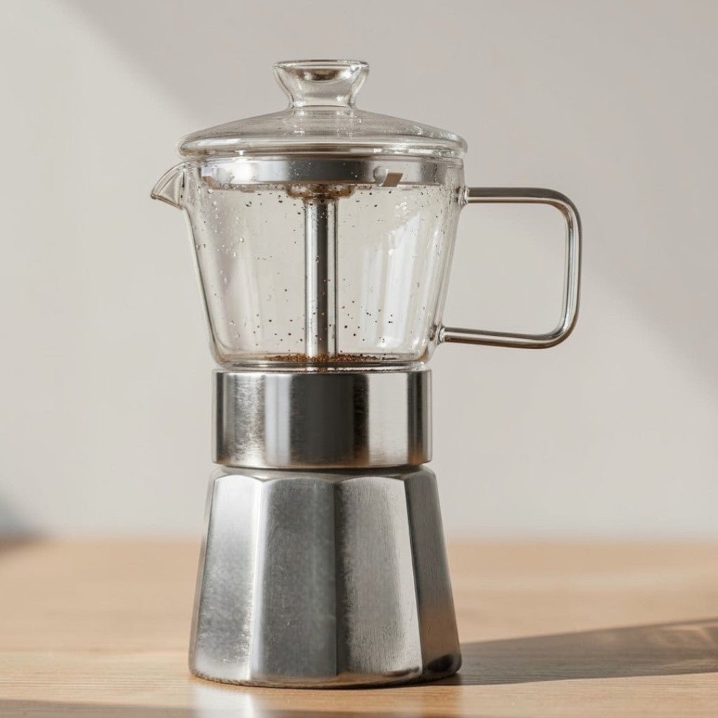 Induction Moka Pot, Glass Top Aluminum Espresso Maker