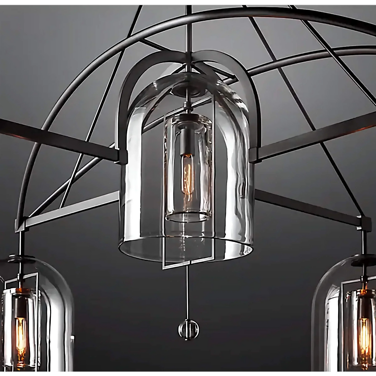 Art Deco Glass Dome Chandelier, Gold or Black Foyer Light