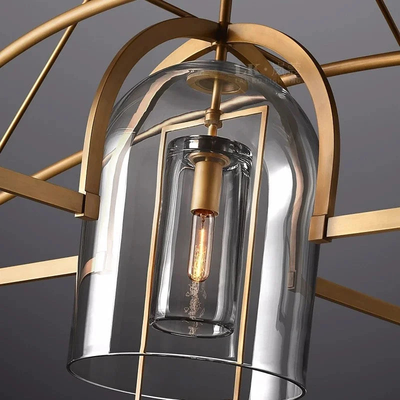 Art Deco Glass Dome Chandelier, Gold or Black Foyer Light