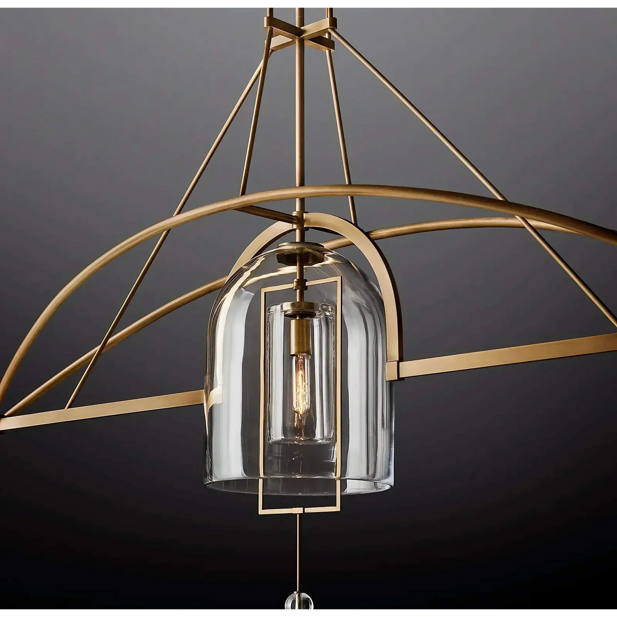 Art Deco Glass Dome Chandelier, Gold or Black Foyer Light