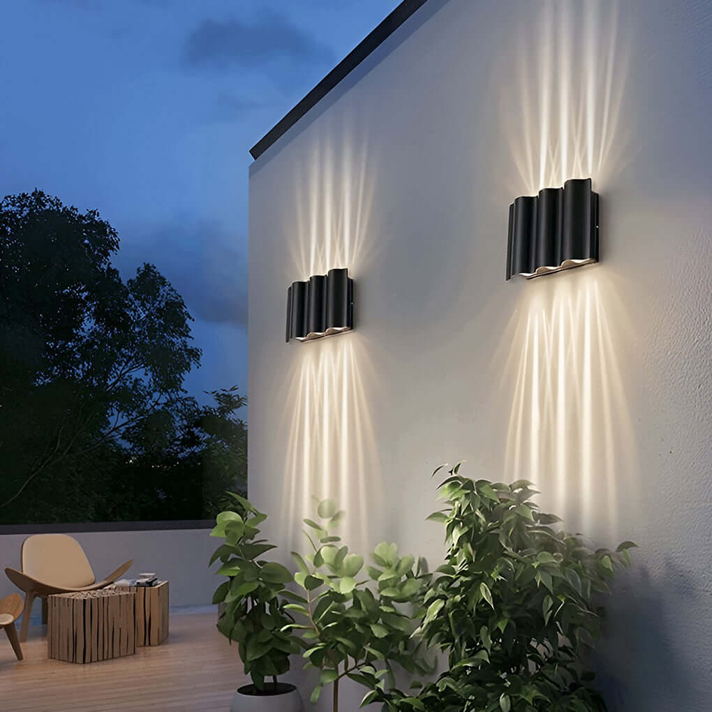 Wavy LED Up Down Wall Light, Black Outdoor Beam Sconce