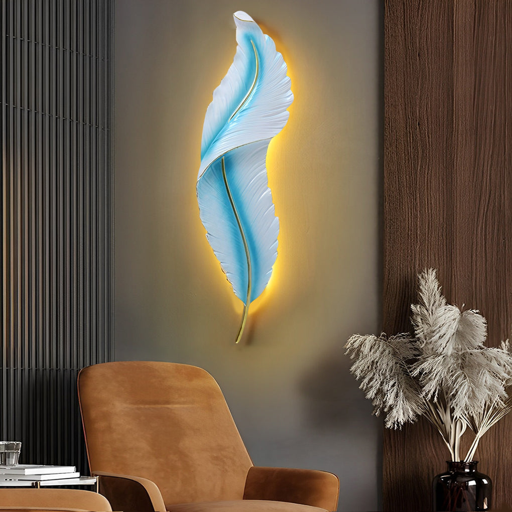 Feather Wall Light, Resin LED Wall Art Sconce